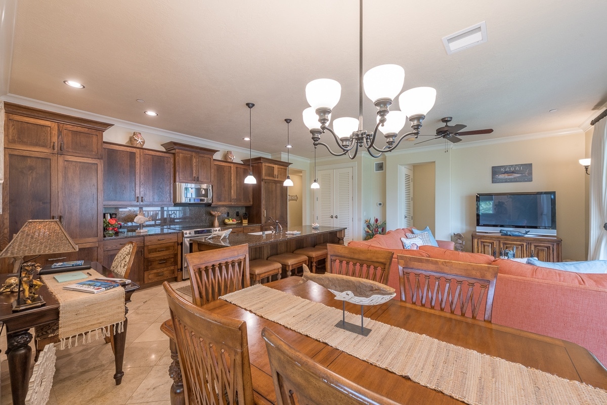 The kitchen opens up nicely to living and dining rooms