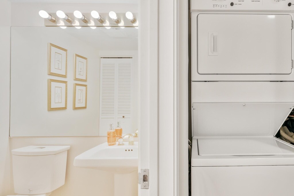 The washer and dryer are in the half bathroom