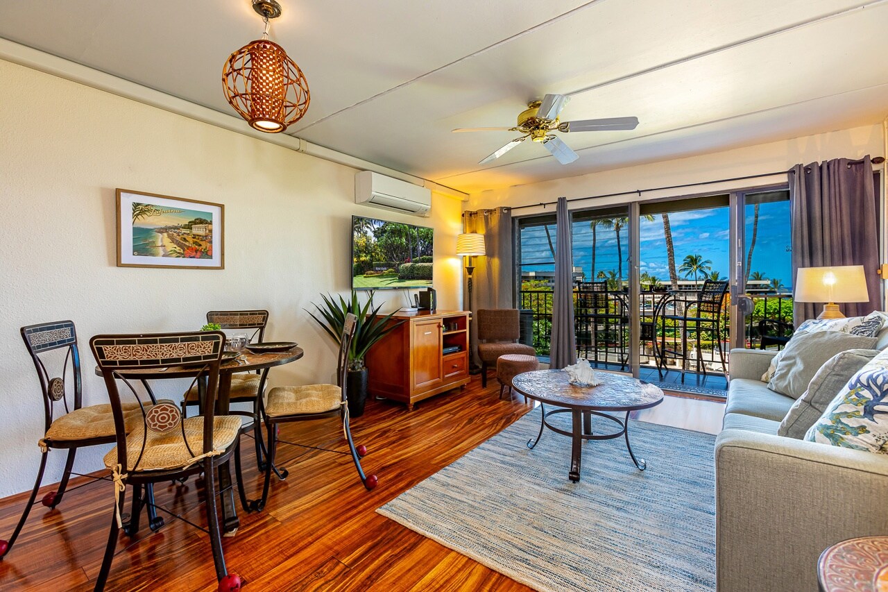 Open living room and dining area