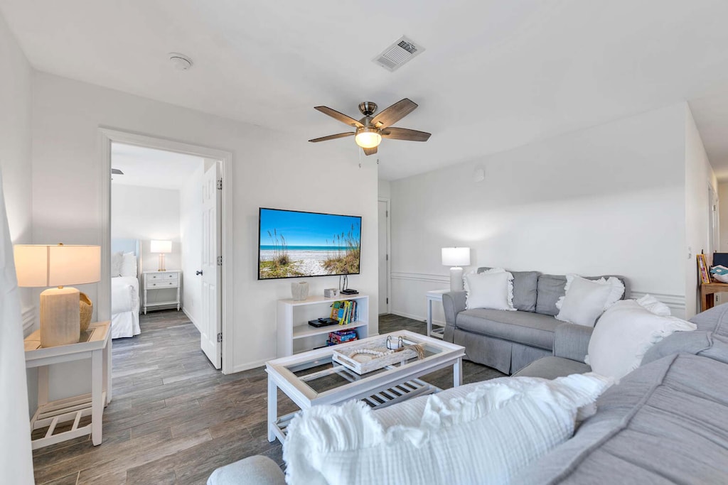 Enjoy a movie on the flat-screen TV