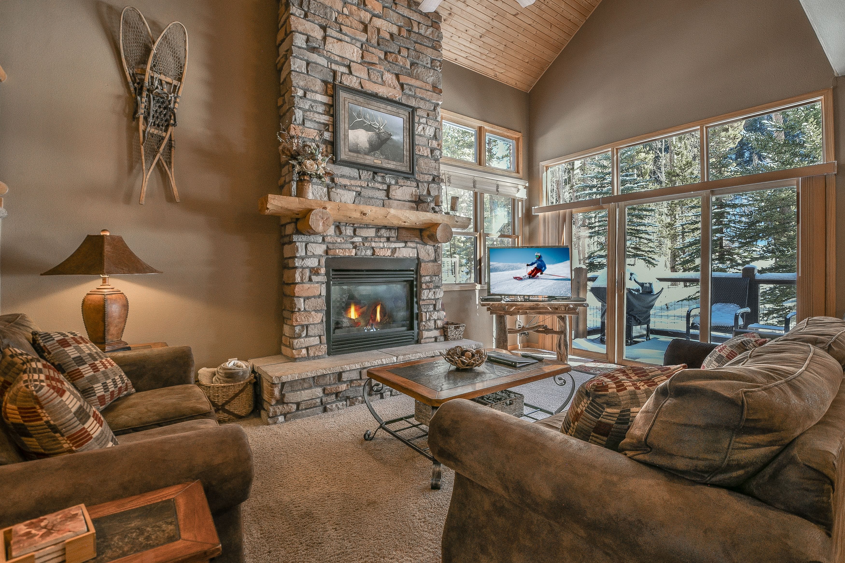 Living room with a cozy fireplace