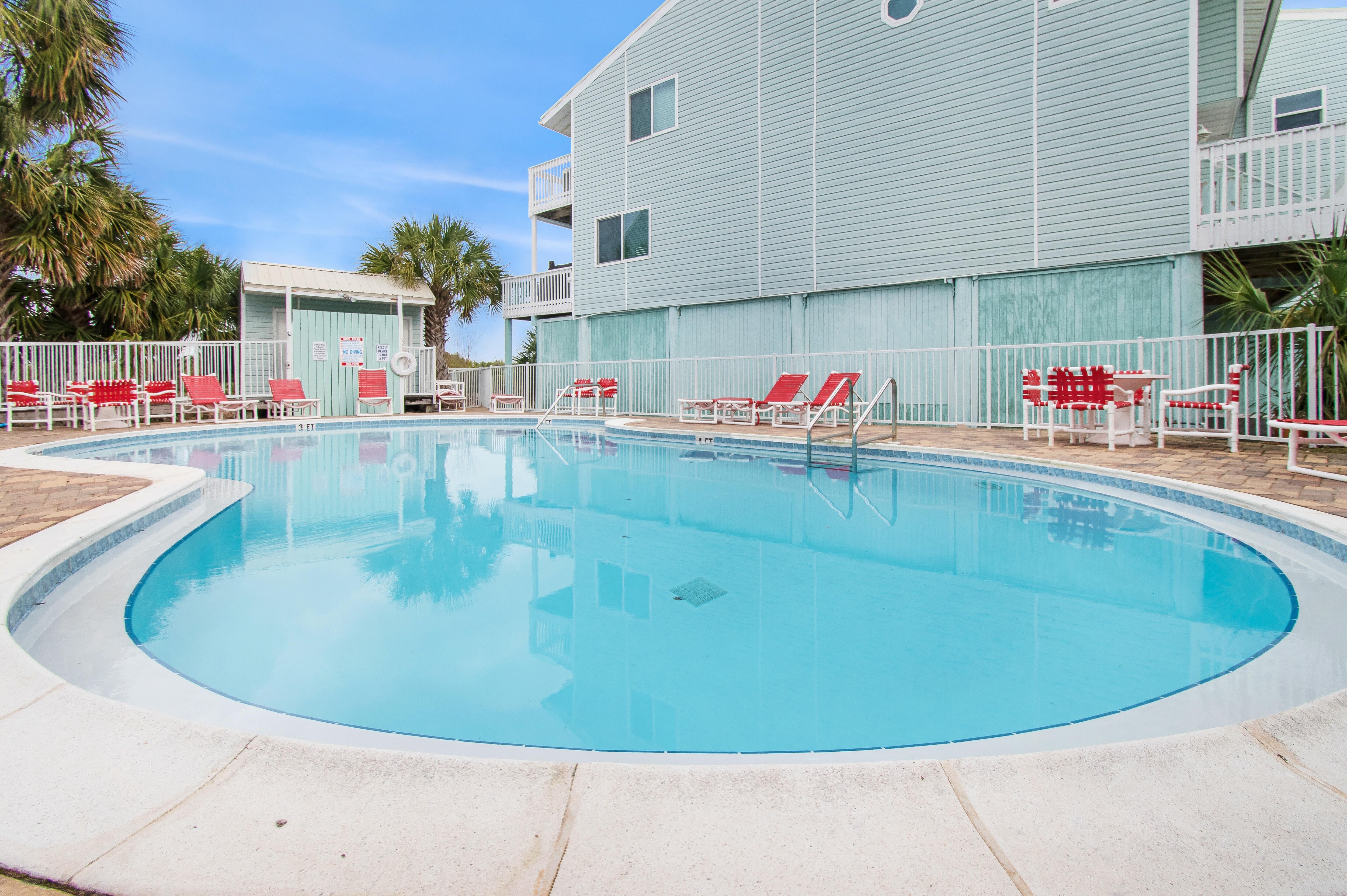 The community pool, heated in the winter
