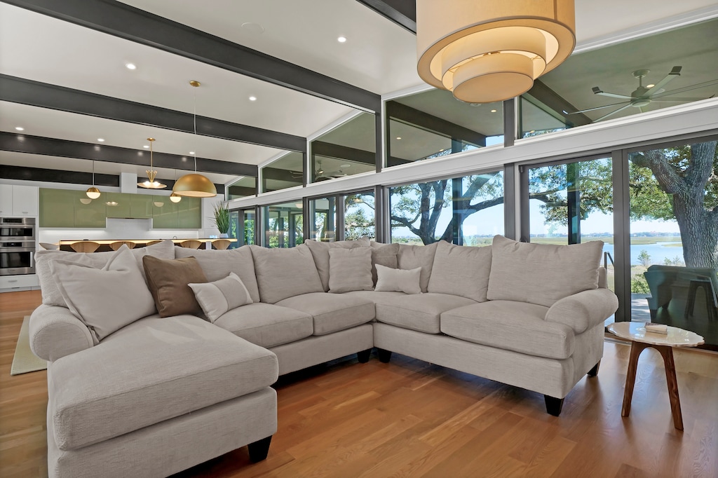 Large open living room with plenty of seating to gather