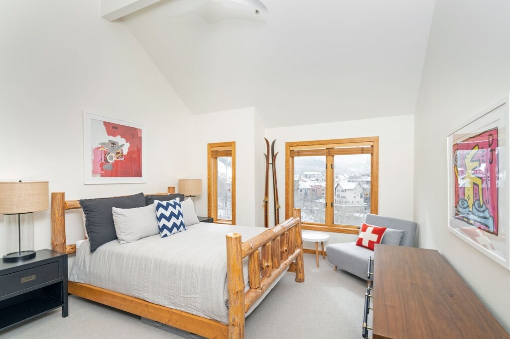 The queen bedroom is spacious and also features an additional loft space.