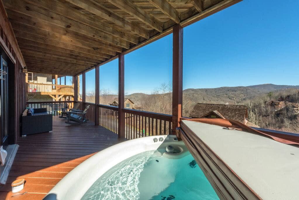 Take a soak in the hot tub while soaking in the view