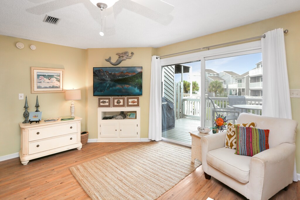 Living Room with TV & Deck