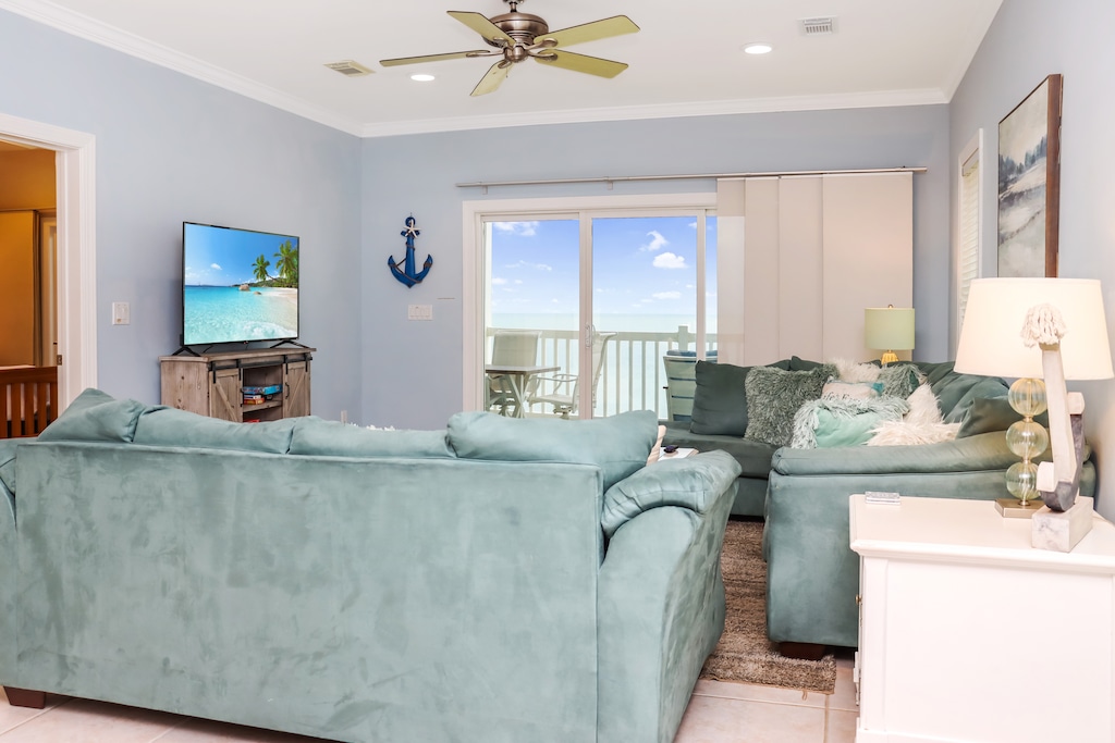 Beachfront Living Room with TV