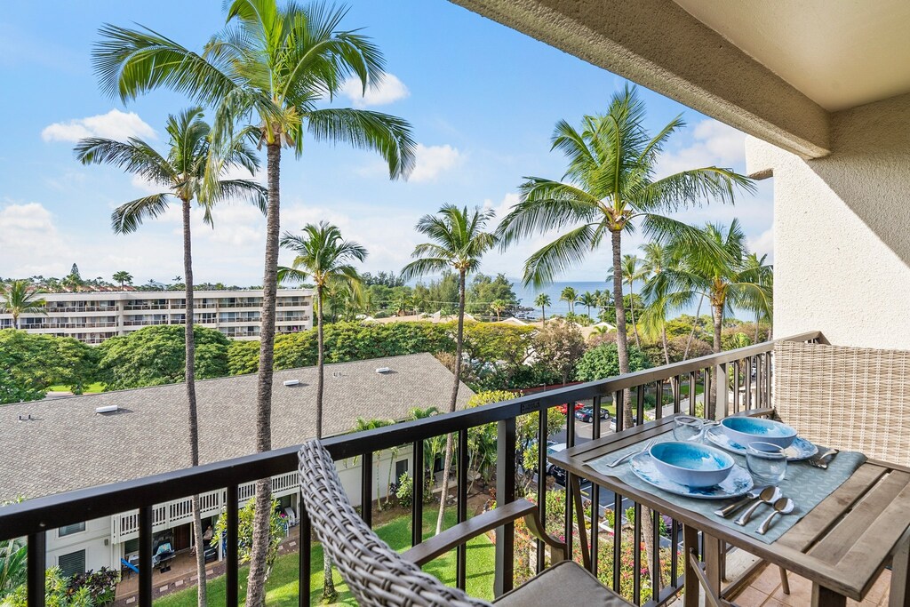 Private lanai with a view of the ocean.