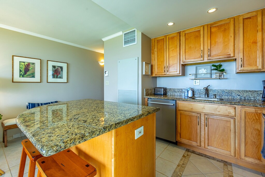 There is lots of counter space in the kitchen