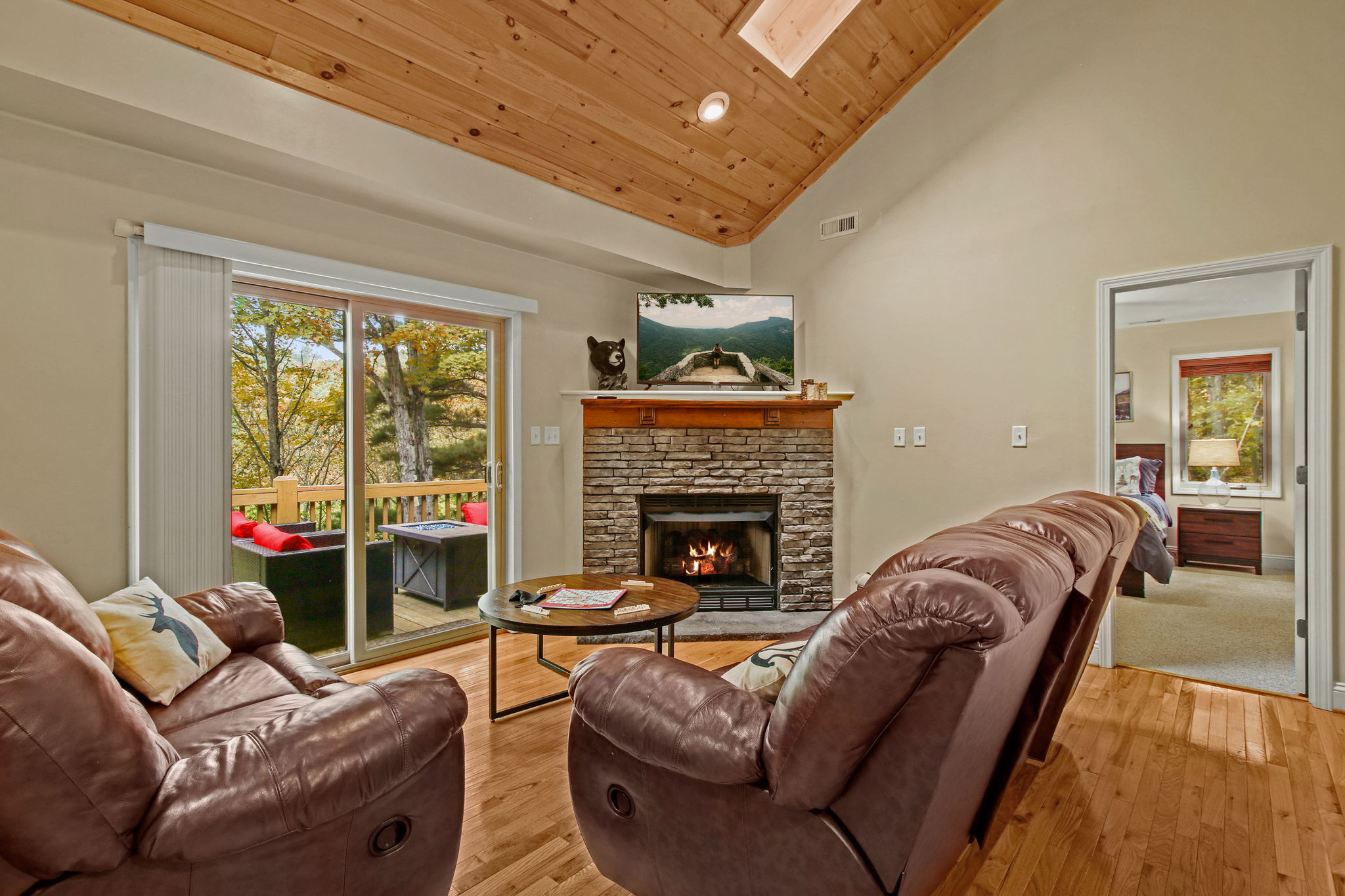 Embrace ultimate coziness in our living room – luxe couches, a warming fireplace, smart TV delights, and a personal oasis on the back deck. Your perfect retreat awaits.