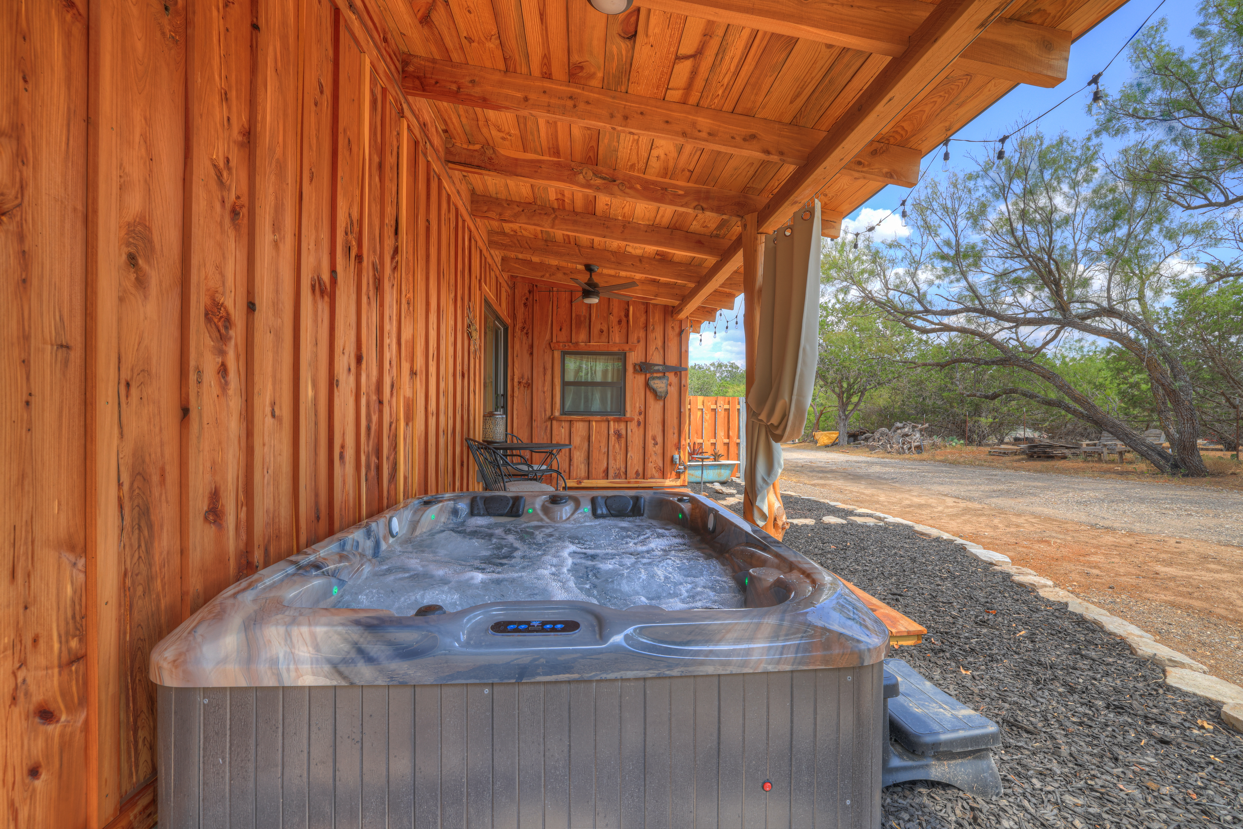 Unwind and catch the sunset in the outdoor hot tub.