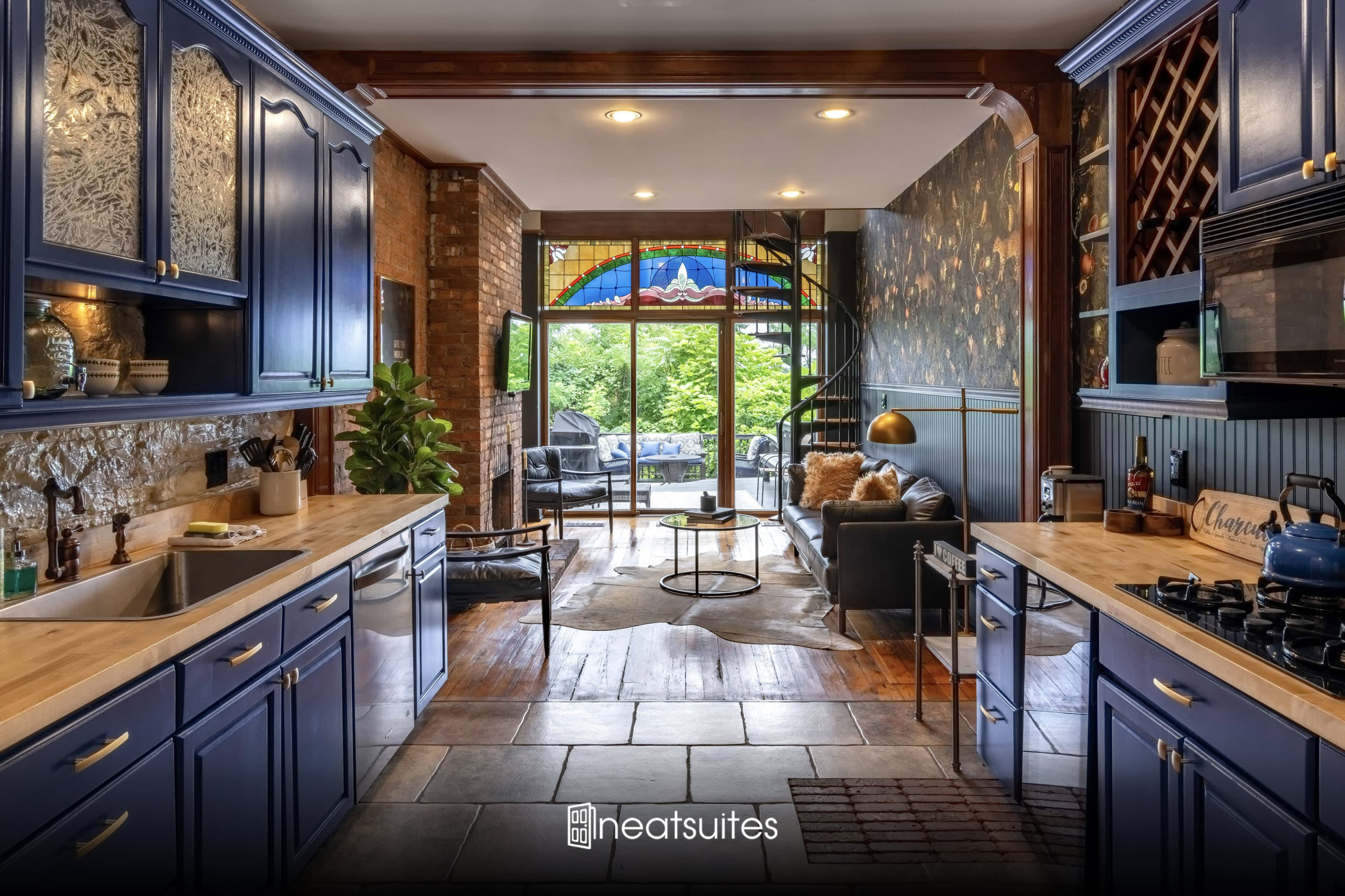 Chic kitchen with blue cabinets