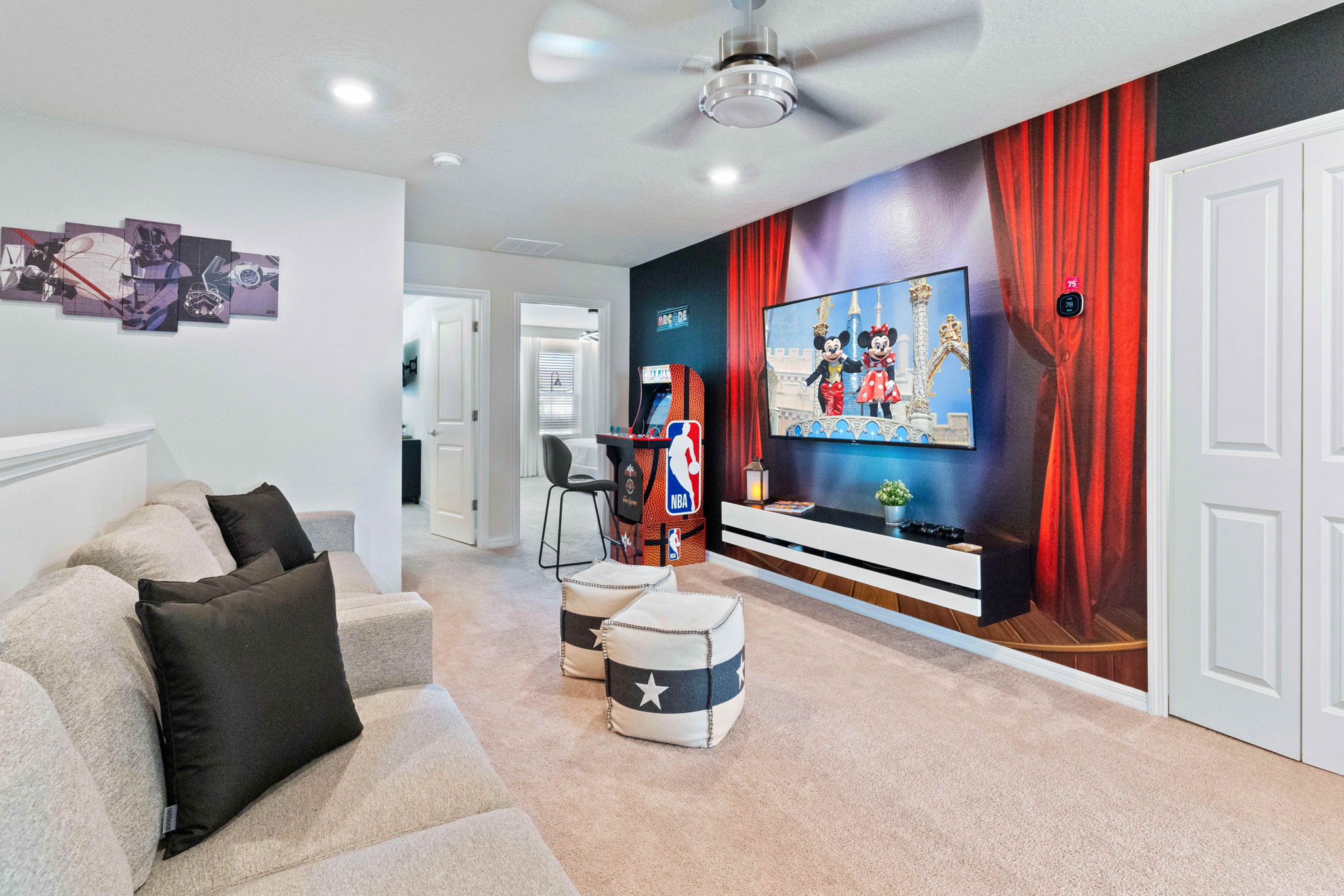 Loft with smart TV,  arcade game and console