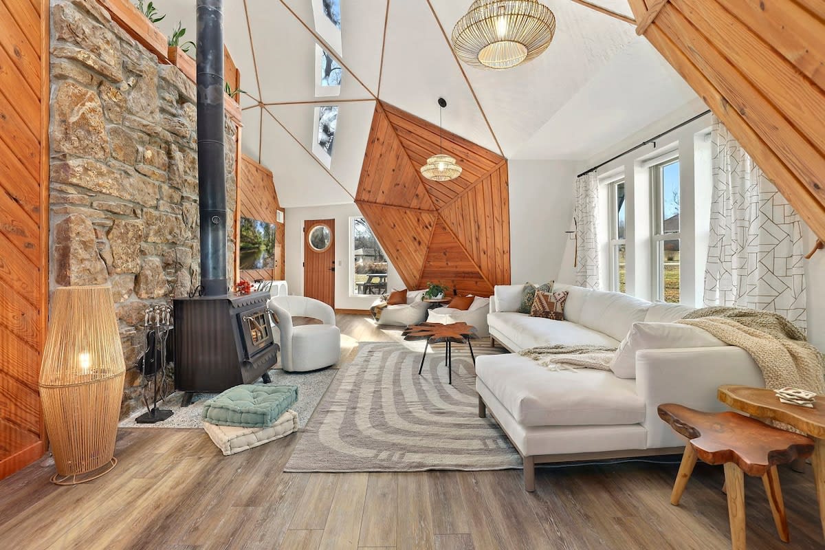 Welcome to the Dome Home! Complete with stunning geometric wood details throughout.