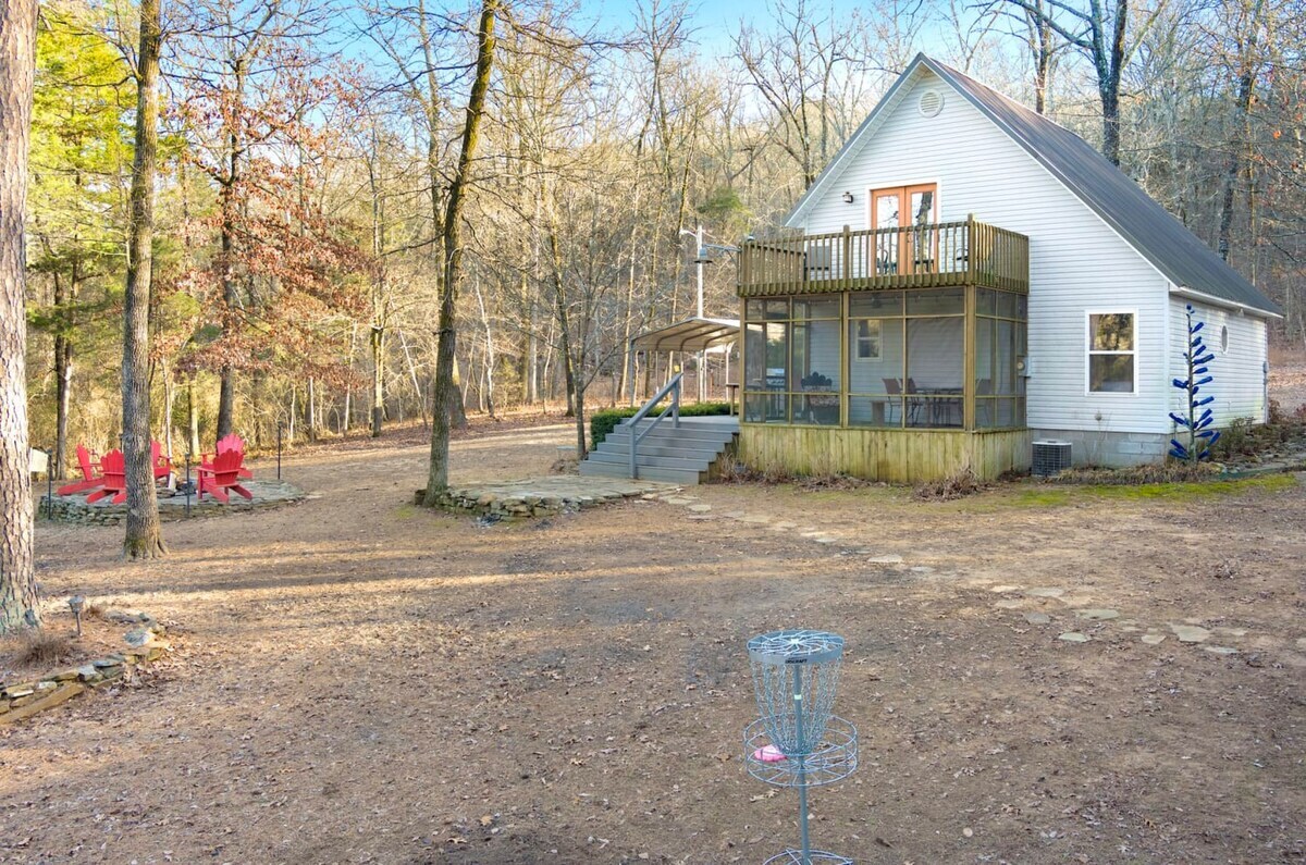 Our gem of a home is located at the end of a beautiful, windy drive through the Ozark Mountains ON the Mulberry River in Ozark, Arkansas!