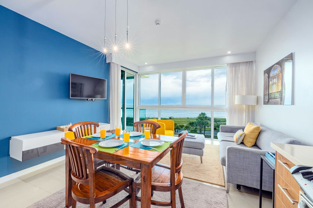 Dining table and living room