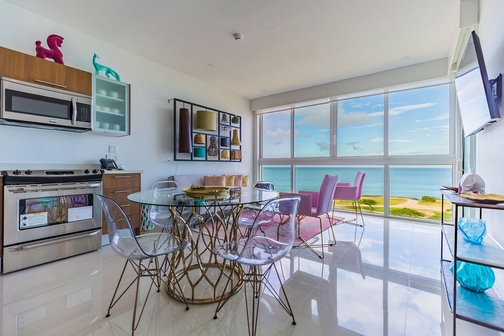 Dining table and living room