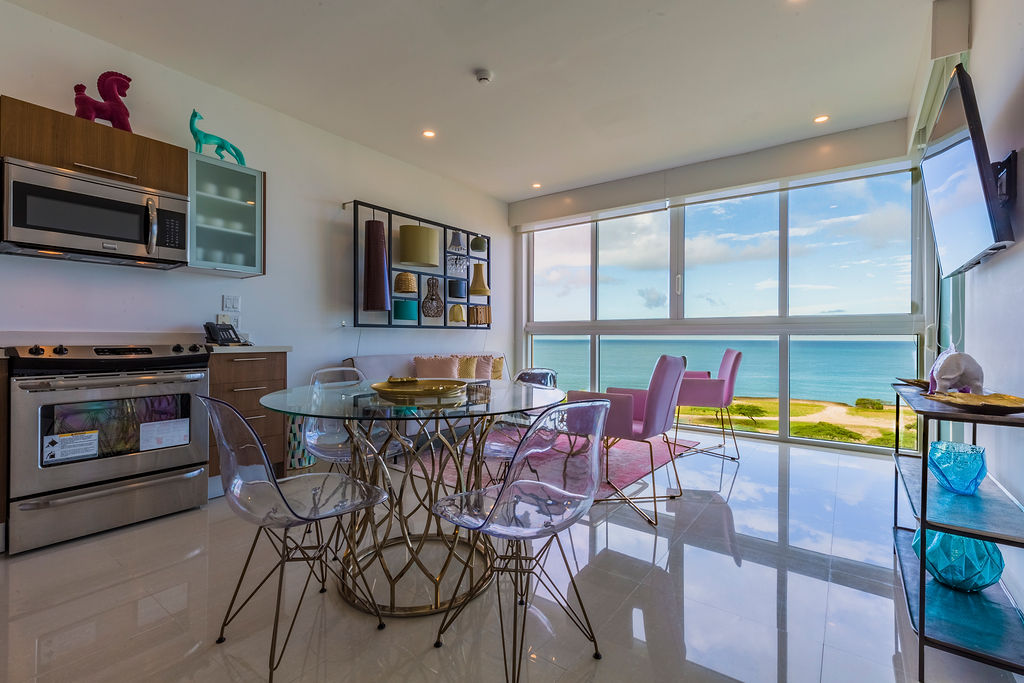 Dining table and living room