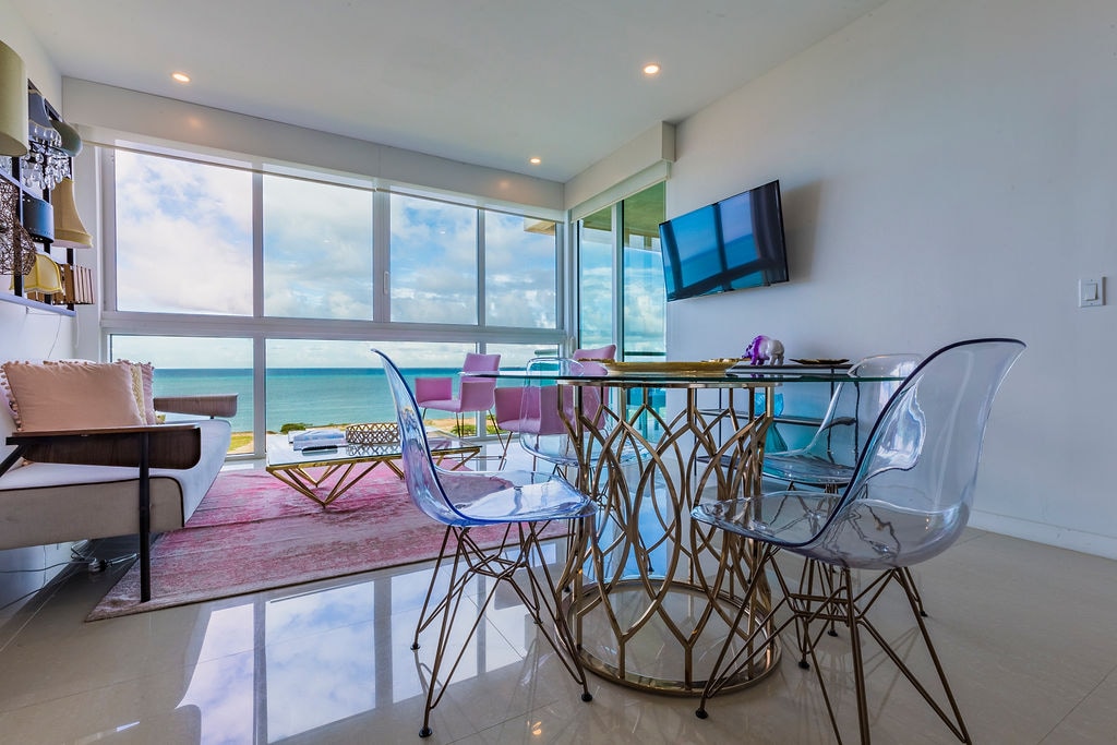 Dining table and living room