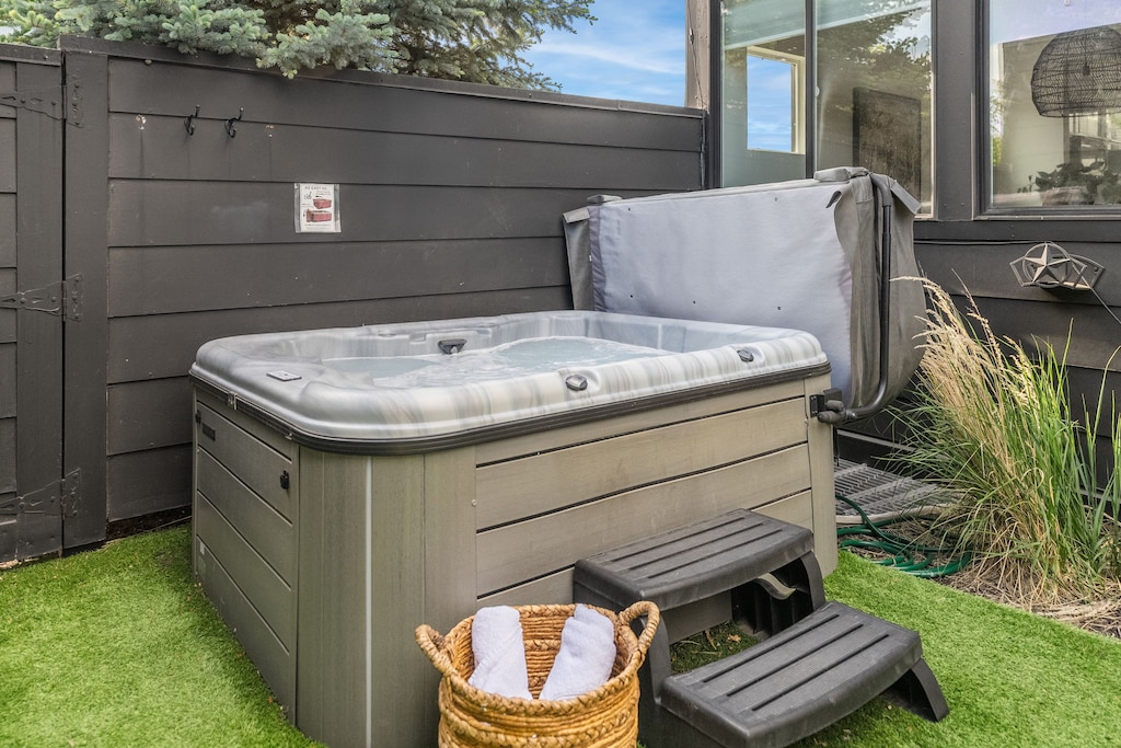 Backyard | Hot Tub with String Lights