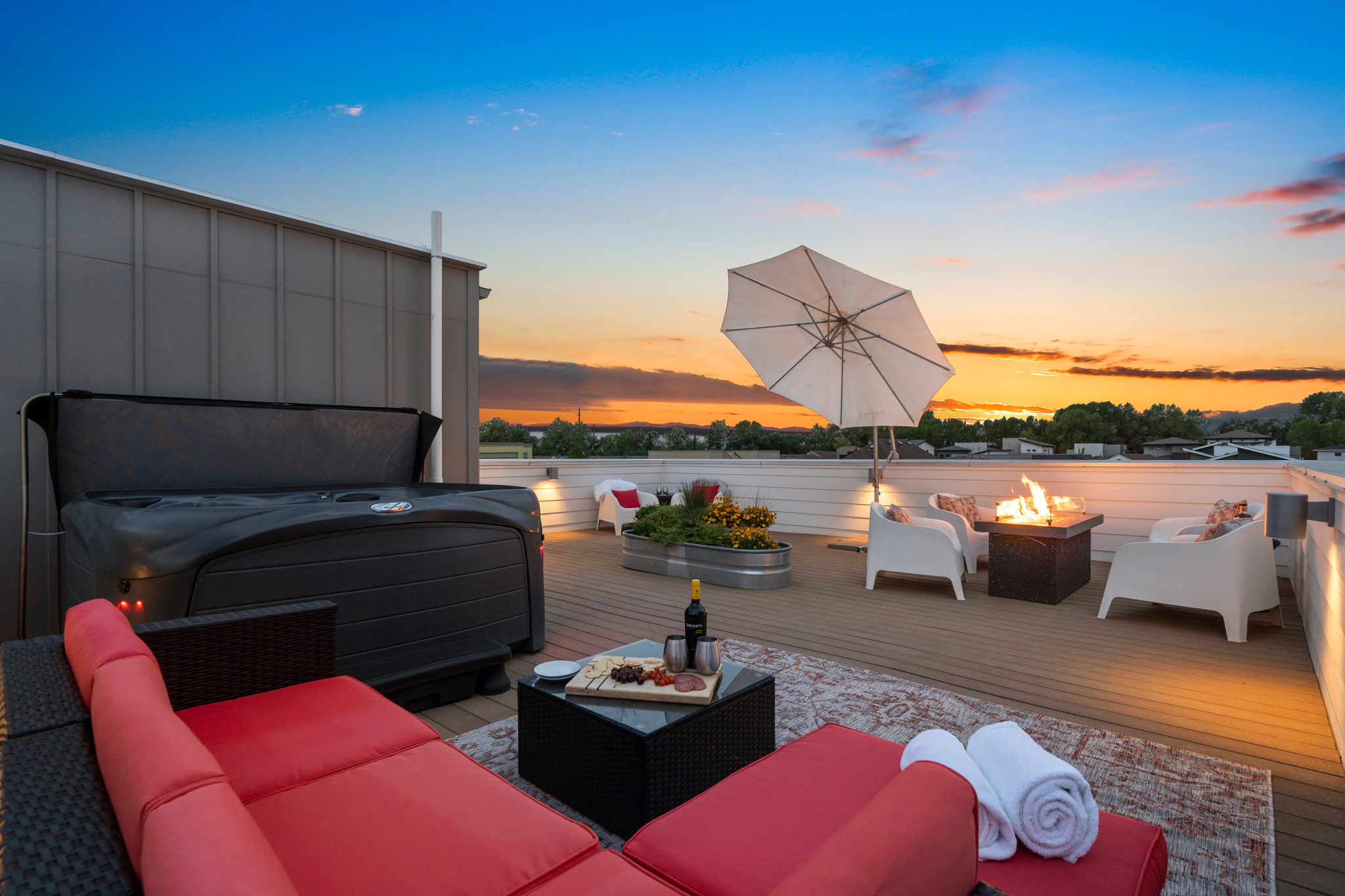 Rooftop Deck | Hot Tub, Fire Pit and Lounge Area with Mountain Views!