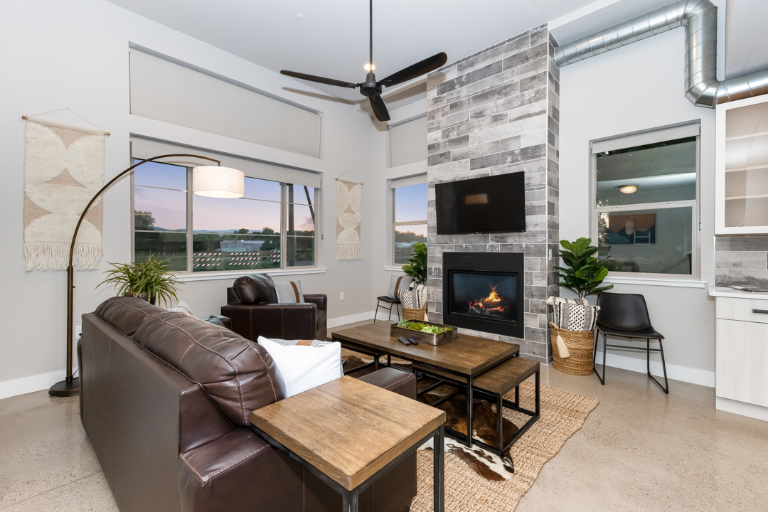 Living Room with Gas Fireplace and Smart TV