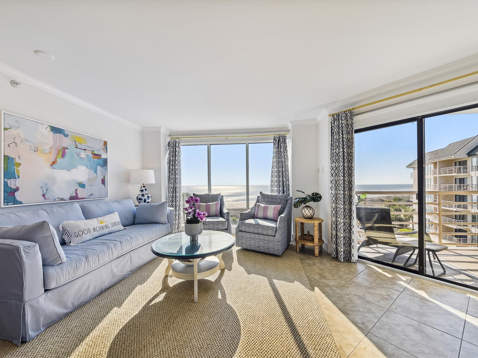 Living Room with Balcony Access and Ocean Views at 1401 Villamare