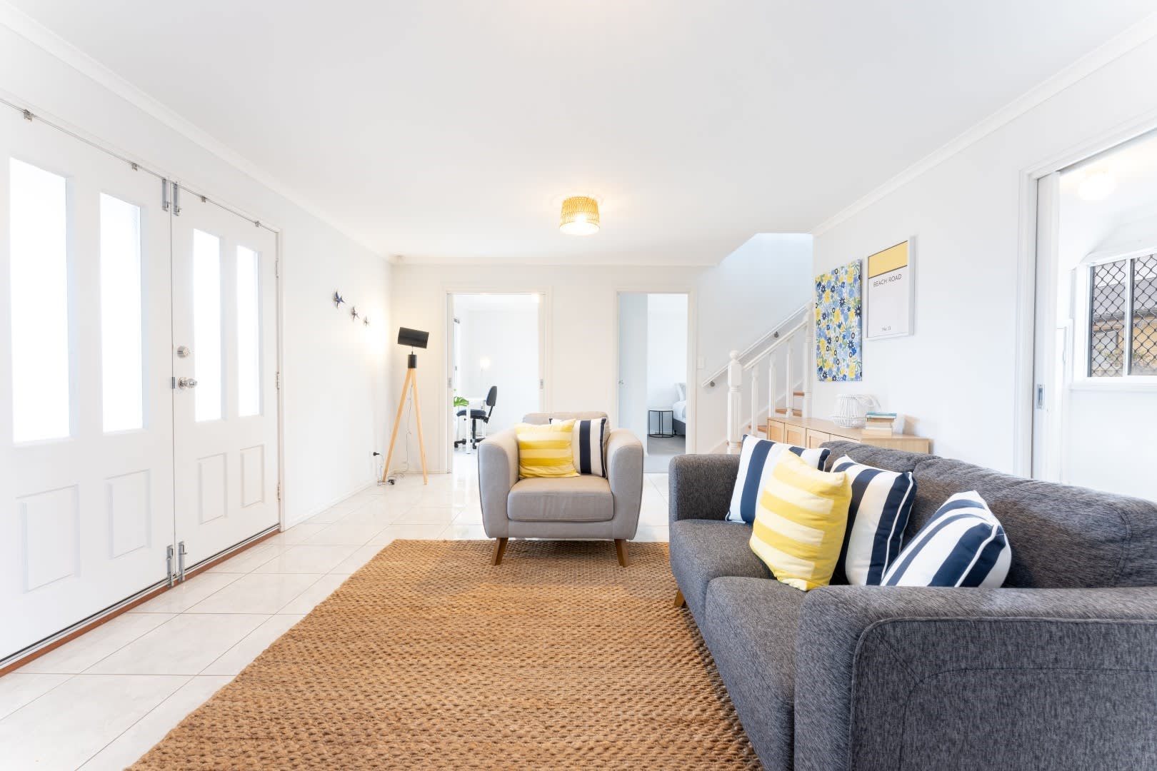 Front entry opens into the downstairs living area