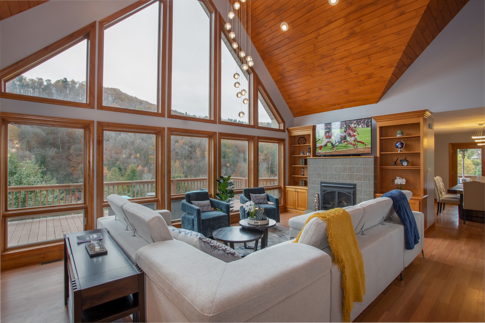 Great Room with Fireplace, Large TV and Mountain View