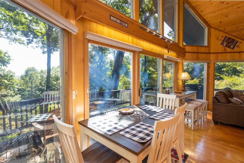 Wall of Windows and Warm Wood Interior