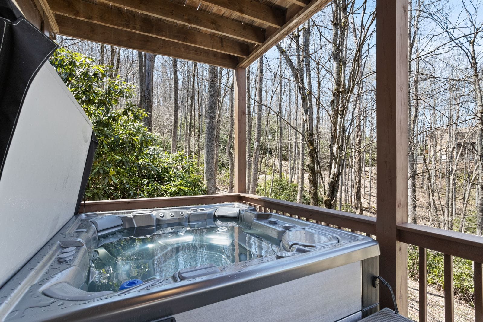 Hot Tub on the Covered Deck with Wooded Surroundings