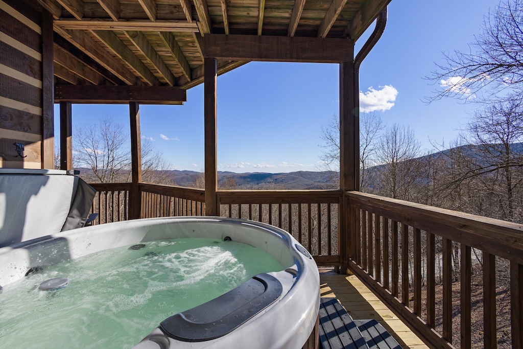 Hot Tub on Covered Deck with Long Range Mountain View