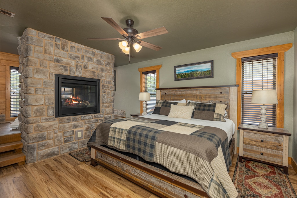 Master bedroom with fireplace.