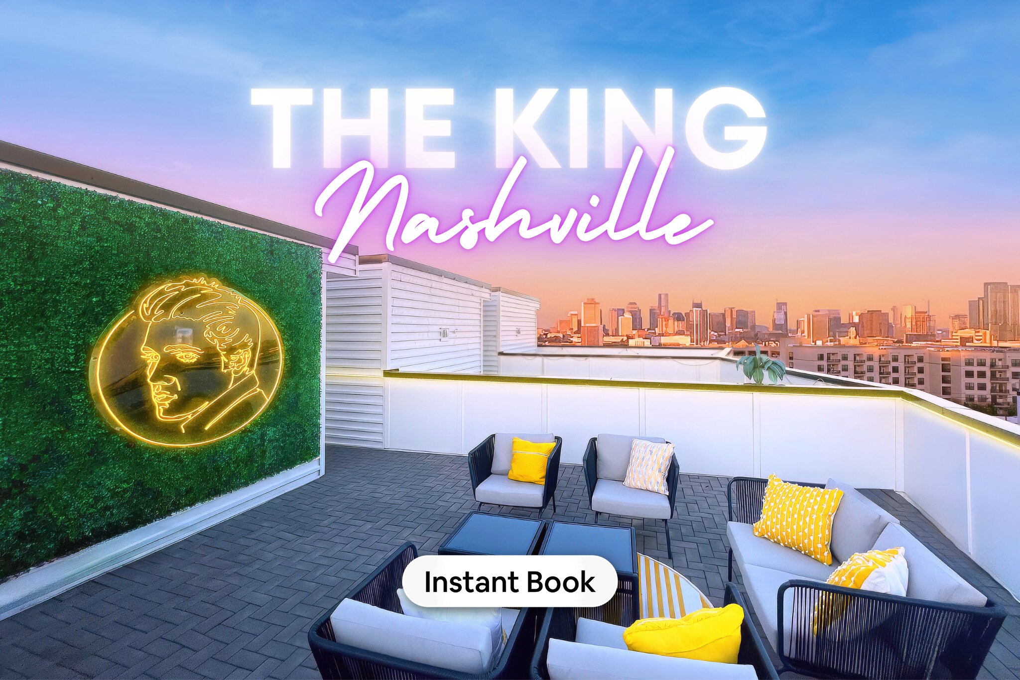 Bask in the glow of Music City from your private rooftop oasis at 'The King Nashville,' the ultimate luxury vacation rental for your Nashville bachelorette or group getaway. With plush seating and the city skyline stretching before you, this spot is a slice of high-end heaven. Ready to make your vacation legendary? Click 'Instant Book' with Misfit Homes now and secure your slice of Nashville nirvana. 🌆✨