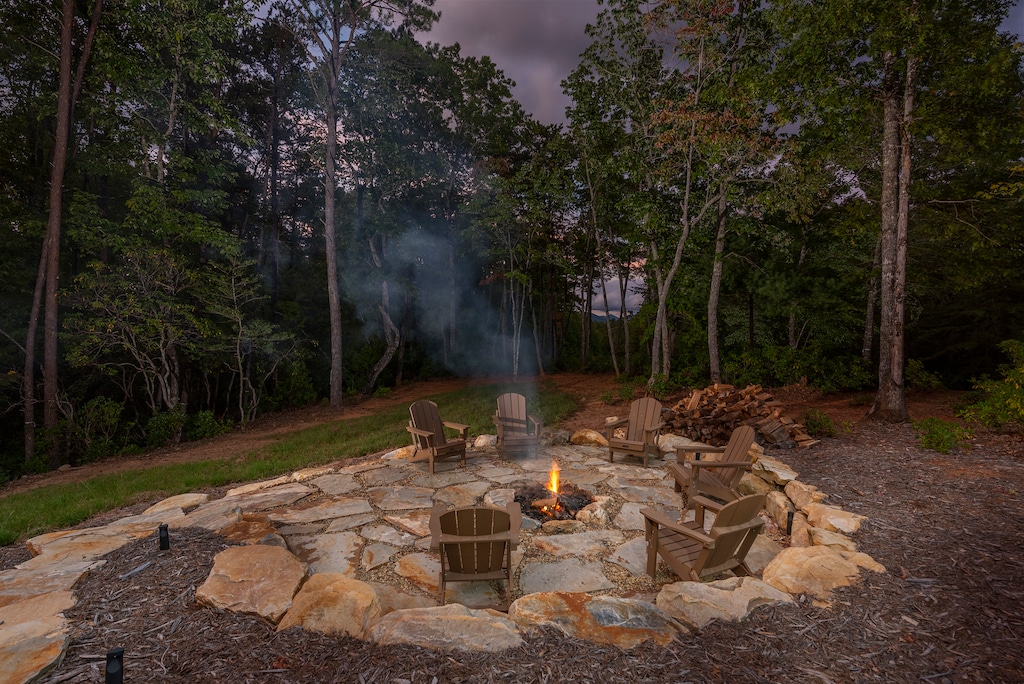 Cozy up around the outdoor fire pit to enjoy stunning fall color while you roast s'mores.