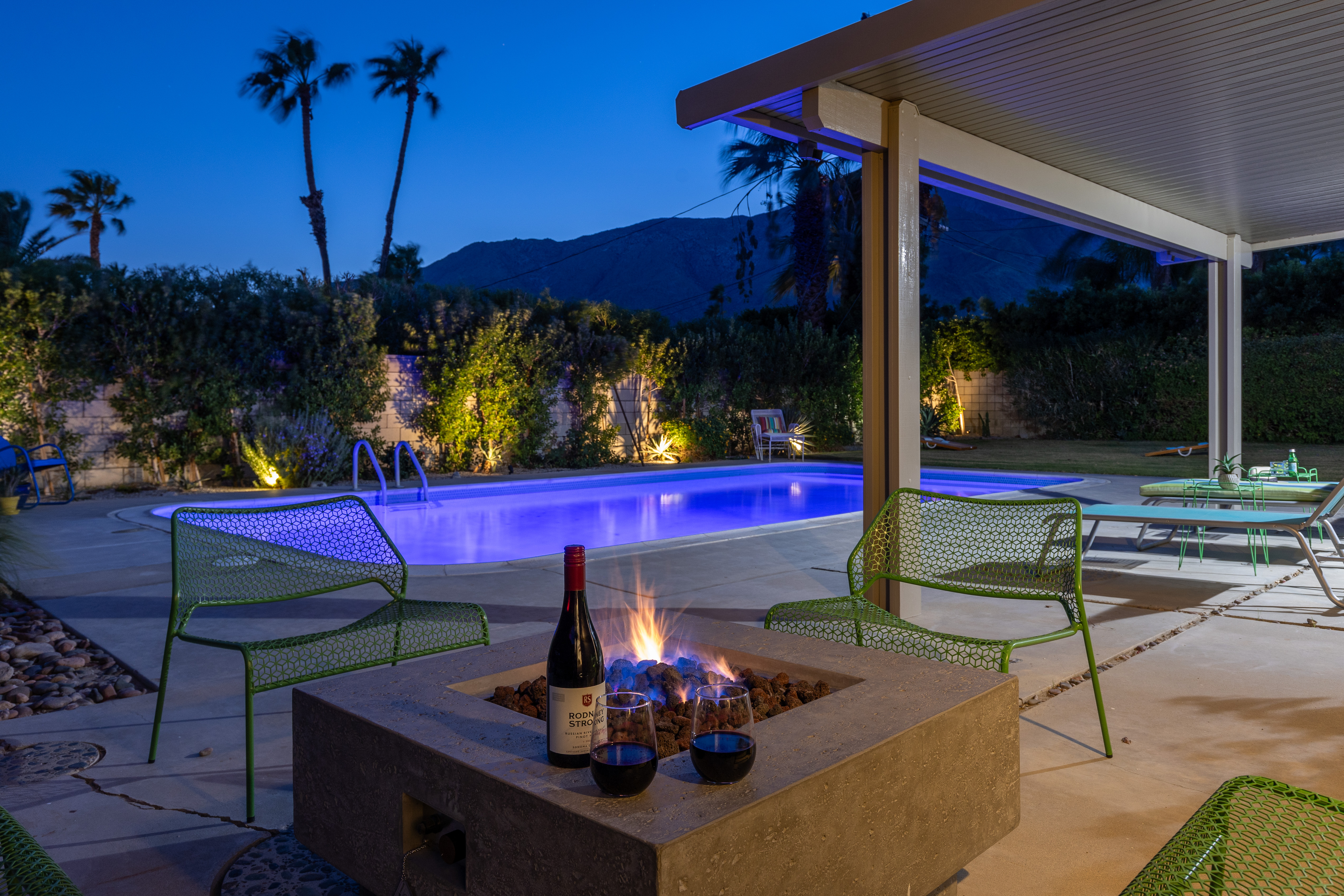 Lit up outdoor firepit