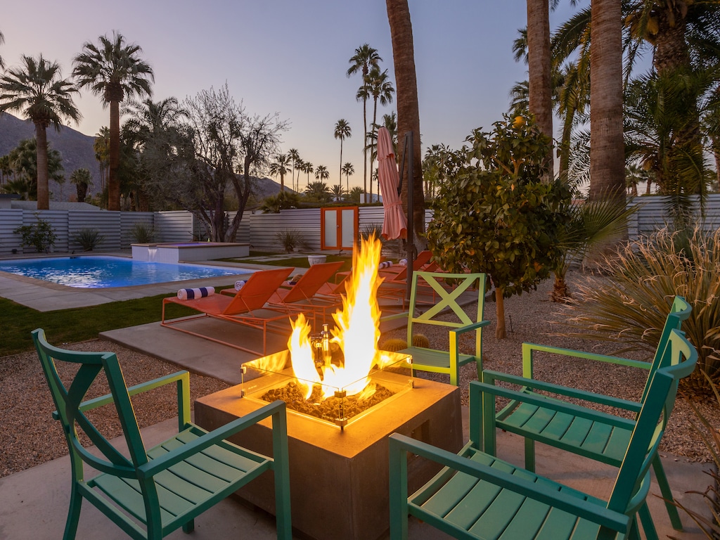 The cozy fire feature is perfect for desert evenings