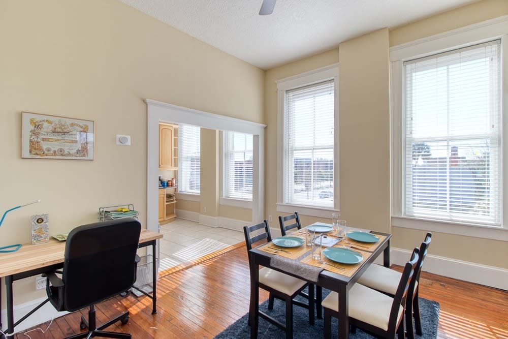 Large, custom windows provide lots of light in this airy apartment