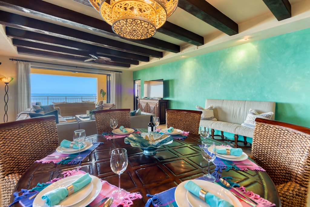 The table also has a wonderful view of the ocean below.