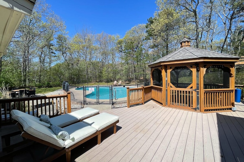 Retreat to our secluded gazebo, complete with cozy seating and a cooling fan, ensuring a comfortable oasis on even the sunniest days.