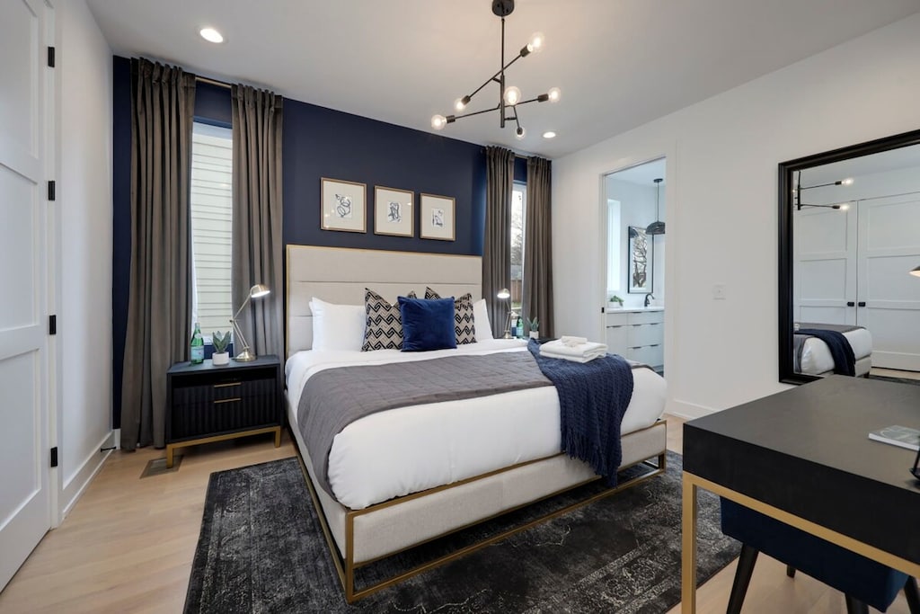 Sleep in luxury with the elegant gold tones adorning this bedroom.