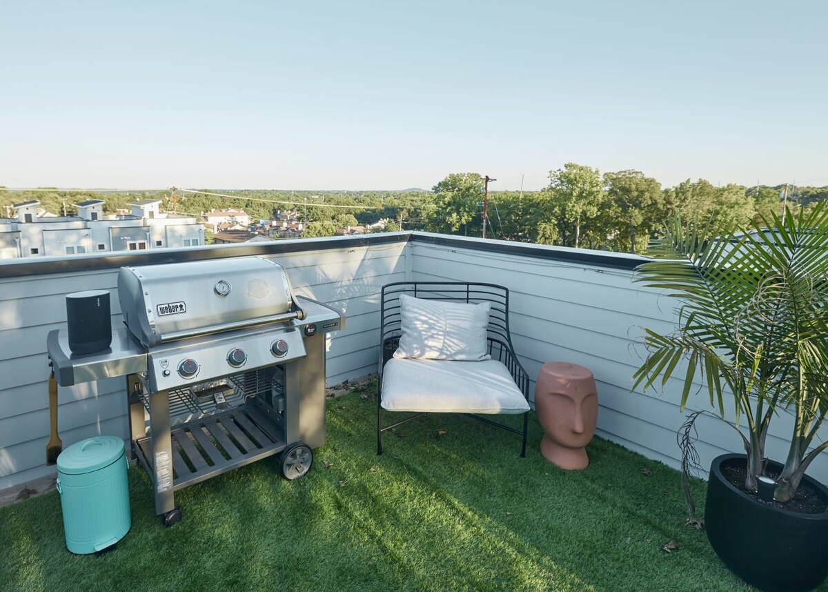 The rooftop propane grill is excellent for entertaining