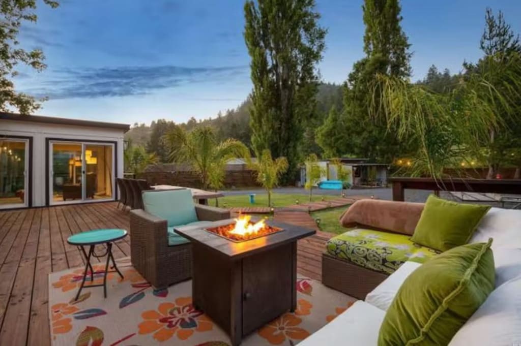 The back deck fire "table" is a great spot to relax in the evening.