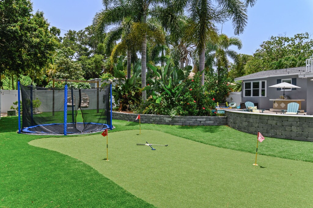 Discover outdoor excitement with mini golf/putt putt and an in-ground trampoline