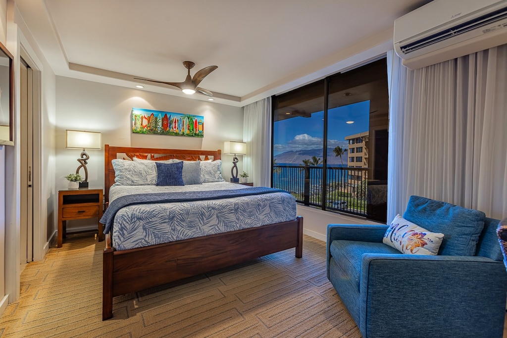 Guest bedroom has a King size bed with an ocean view