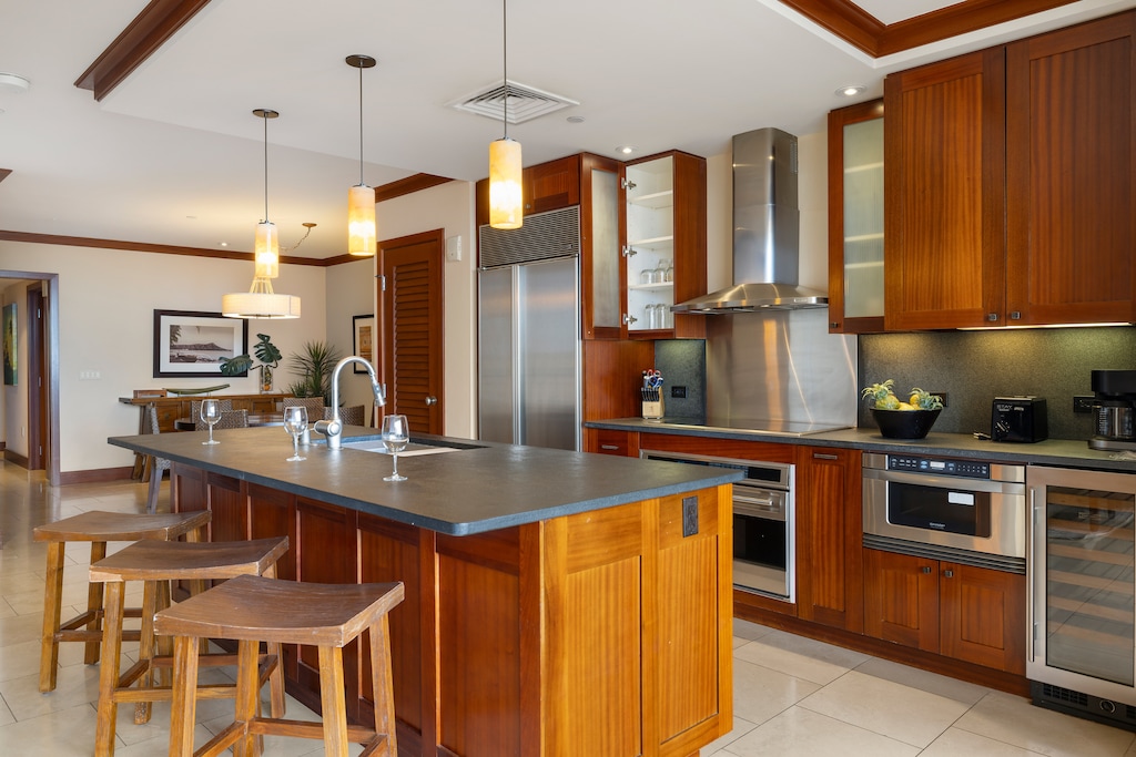 Well appointed kitchen with top of the line appliances, and plenty of counter space makes meals a breeze.