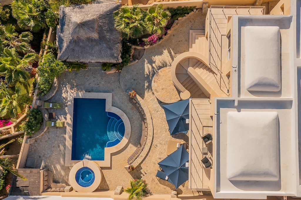 Aerial view of poolside patio
