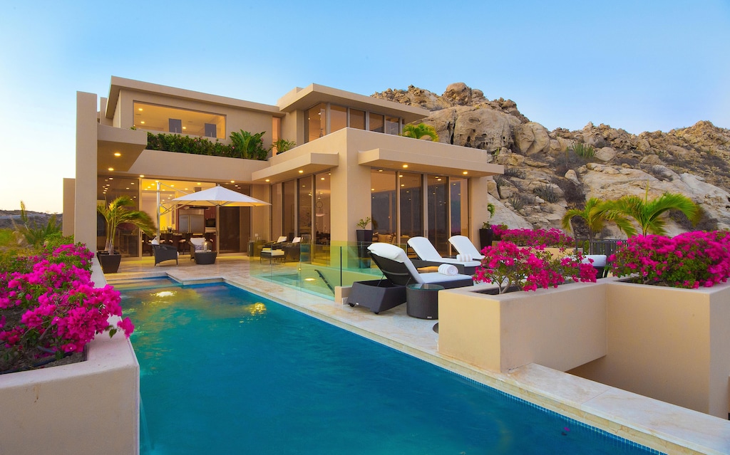 Poolside view of villa