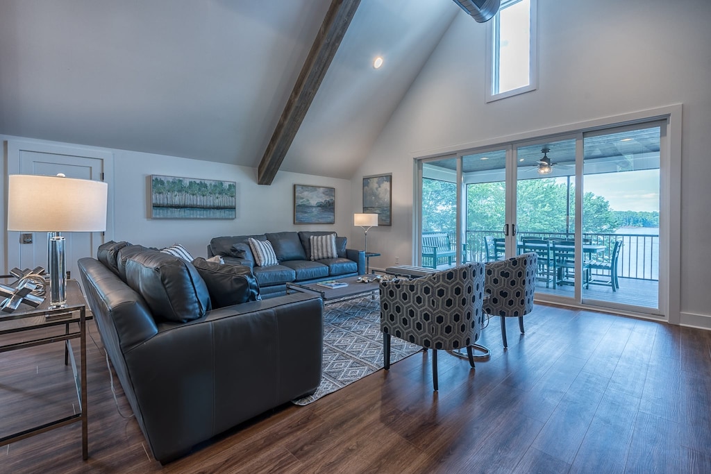 Ample seating space for everyone plus sliders to the deck! 