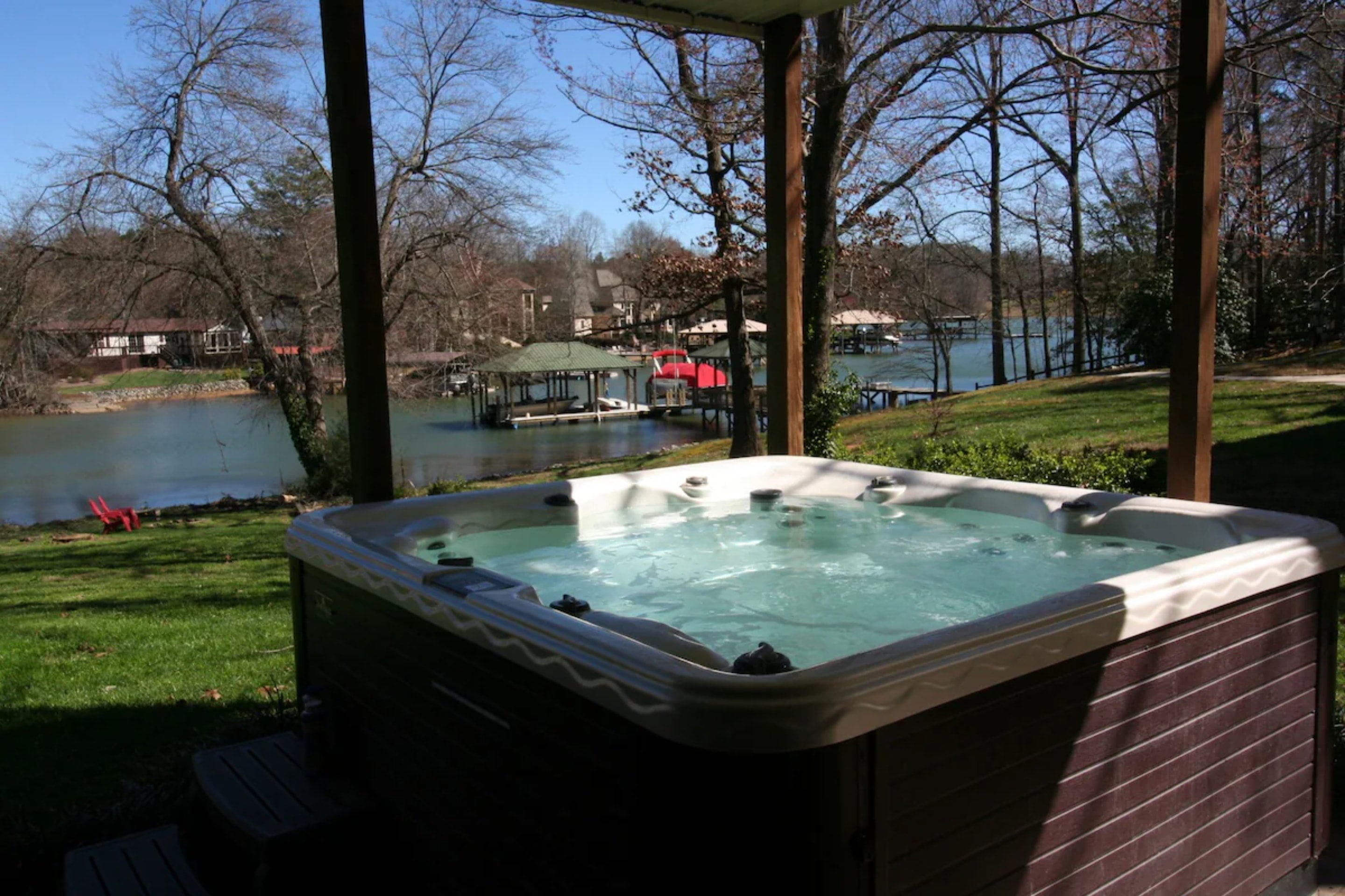 Relax in the hot tub with a view.